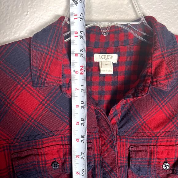 J. Crew Sz XXS Long-Sleeve Flannel Shirt Dress Red Navy Checkered 100% Cotton - Picture 11 of 11